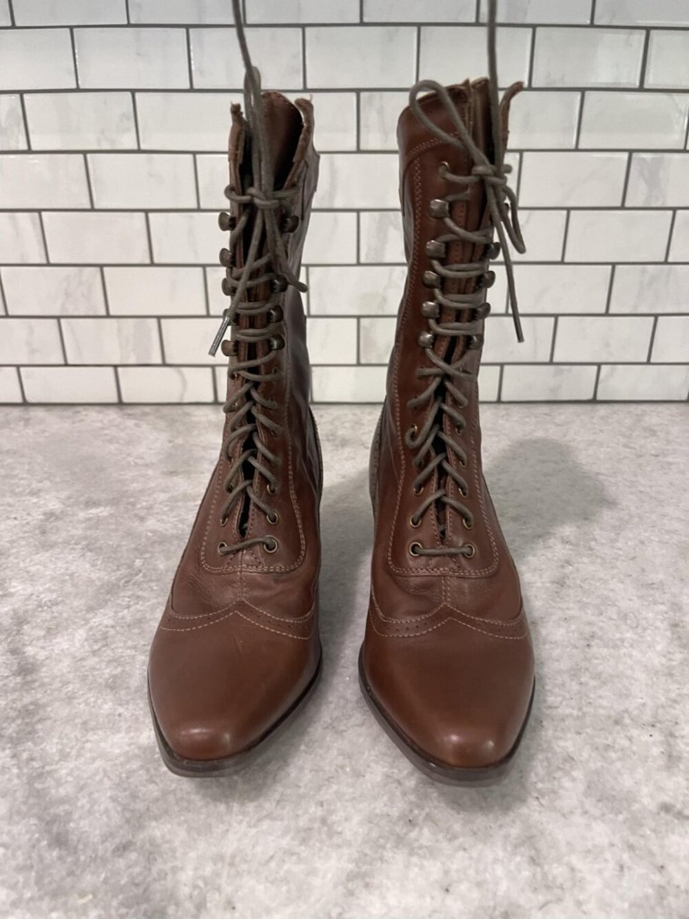 Rawhide Abilene Boots Size 7.5 Victorian Lace Up Brown Leather Cosplay Packer - Picture 2 of 16